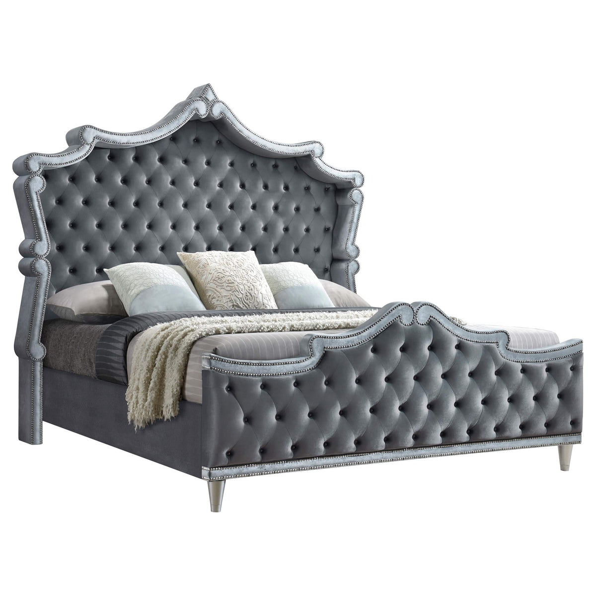 Cama tapizada Antonella California King con paneles en gris
