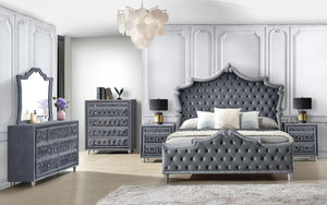Cama tapizada Antonella California King con paneles en gris