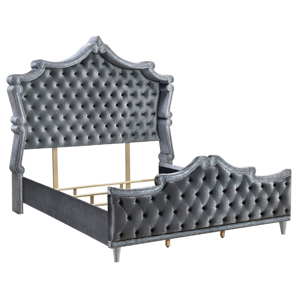 Cama Queen tapizada Antonella gris