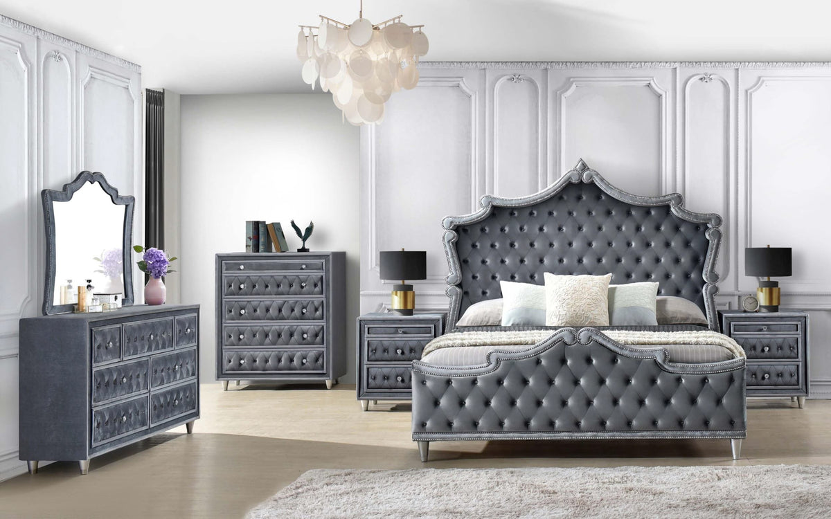 Cama Queen tapizada Antonella gris