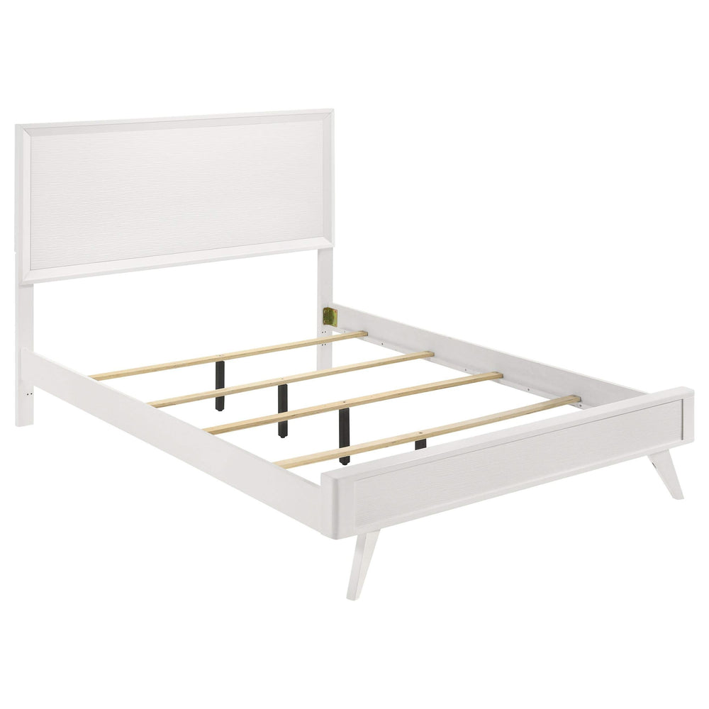 Cama California King con paneles Janelle Wood, color blanco