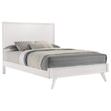 Cama California King con paneles Janelle Wood, color blanco