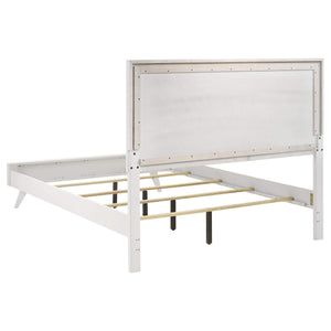 Cama California King con paneles Janelle Wood, color blanco