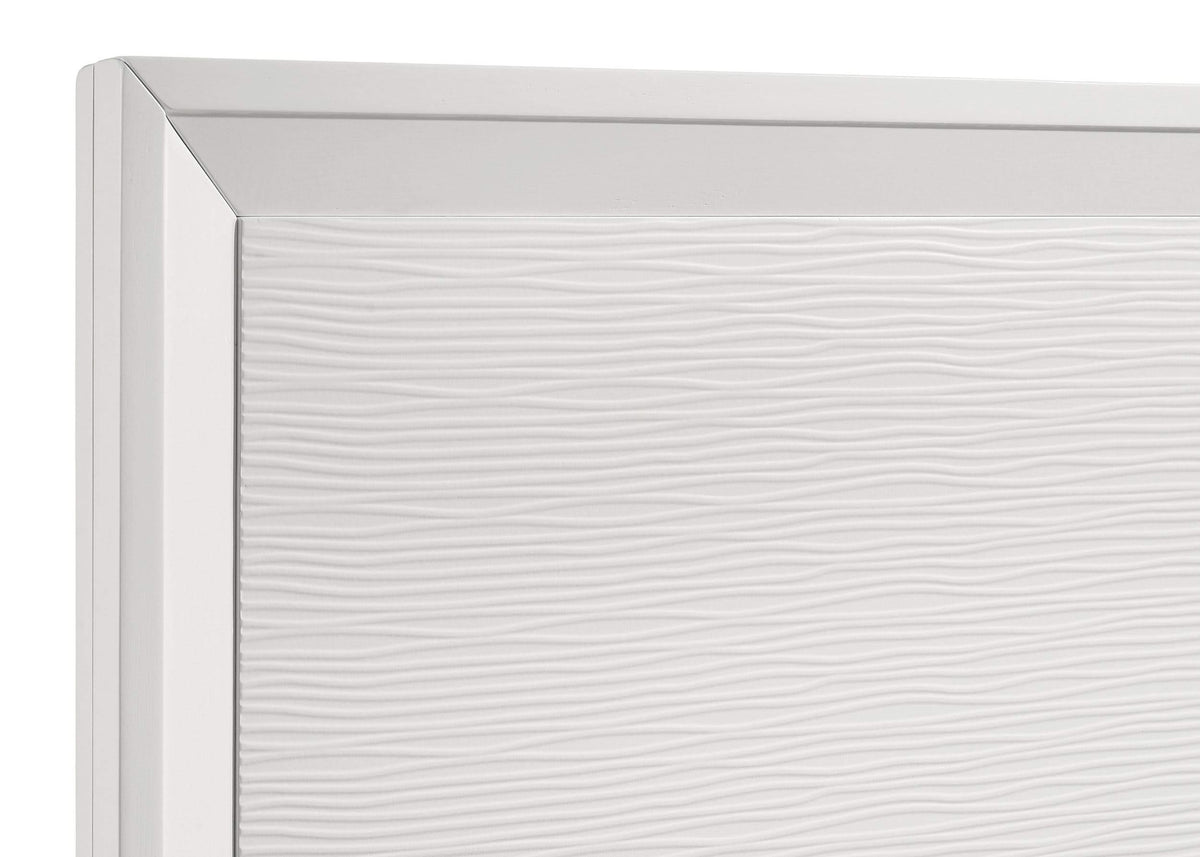 Cama California King con paneles Janelle Wood, color blanco