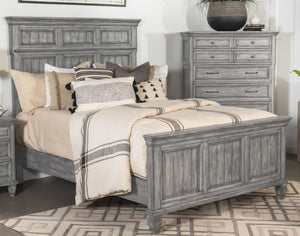 Cama Queen con paneles de madera Avenue, color gris desgastado