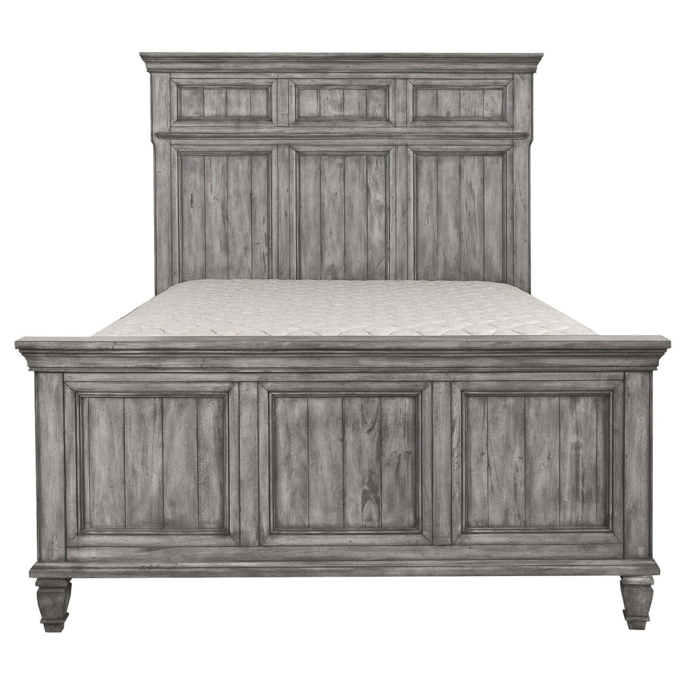 Cama Queen con paneles de madera Avenue, color gris desgastado