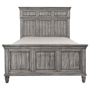 Cama Queen con paneles de madera Avenue, color gris desgastado