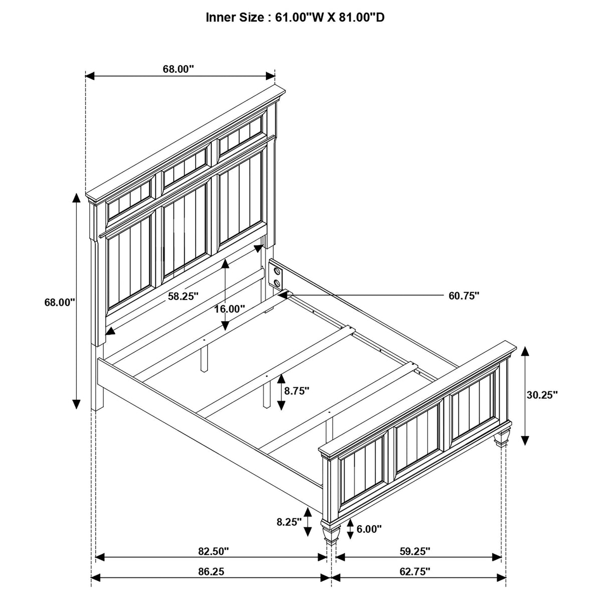 Cama Queen con paneles de madera Avenue, color gris desgastado