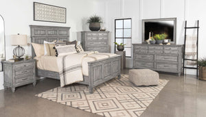Cama Queen con paneles de madera Avenue, color gris desgastado
