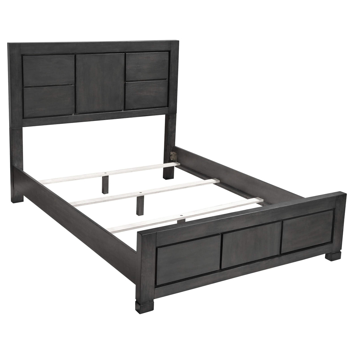 Cama California King con paneles Lorenzo Wood, gris oscuro