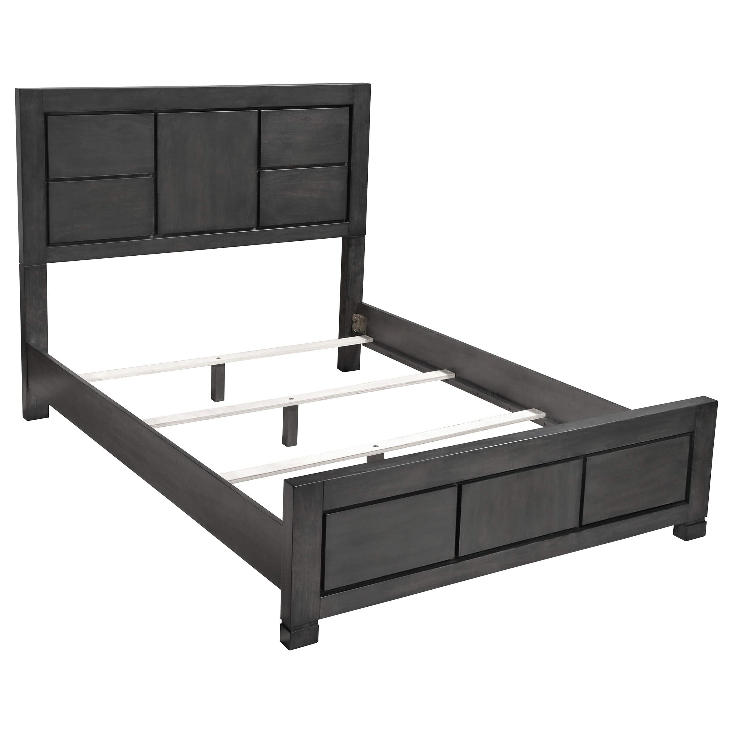 Cama California King con paneles Lorenzo Wood, gris oscuro