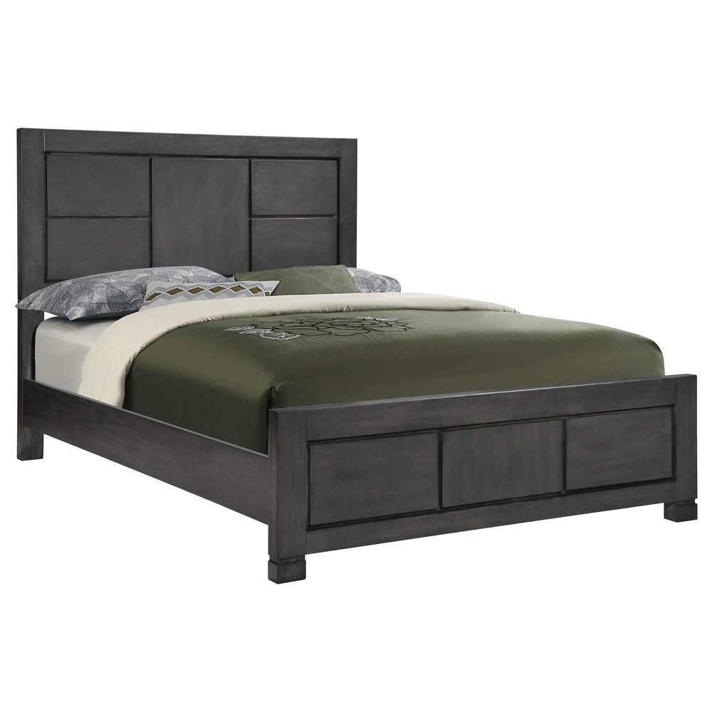 Cama California King con paneles Lorenzo Wood, gris oscuro