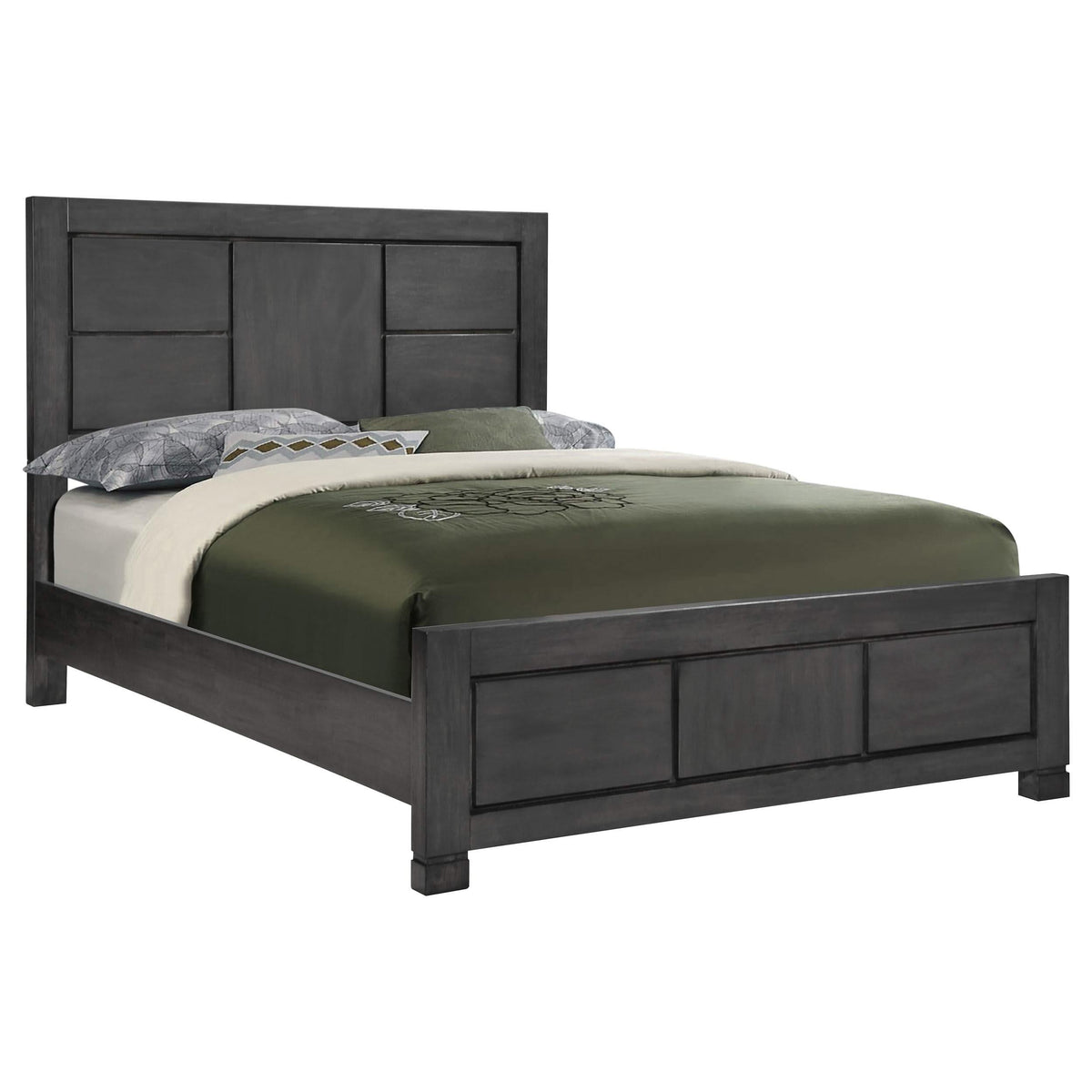 Cama California King con paneles Lorenzo Wood, gris oscuro
