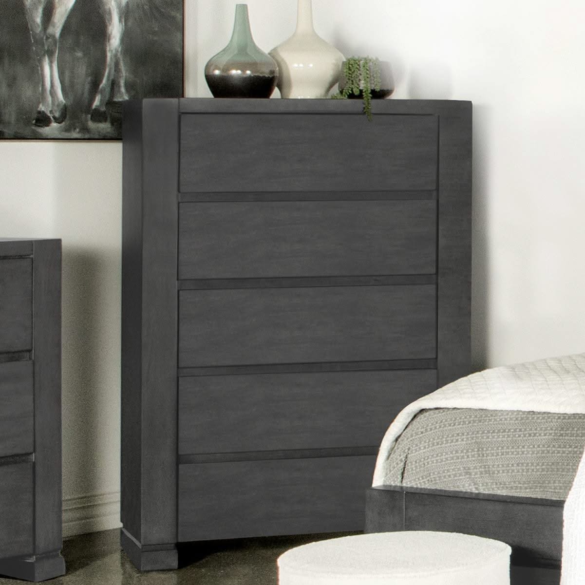 Lorenzo 5-drawer Bedroom Chest Dark Grey