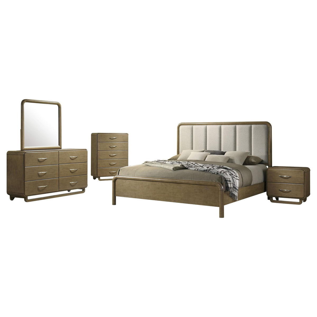 Juego de dormitorio Queen Amsbury de 5 piezas en color nuez moscada