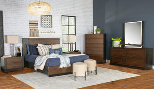 Cama Queen con paneles de madera Azalia en nogal