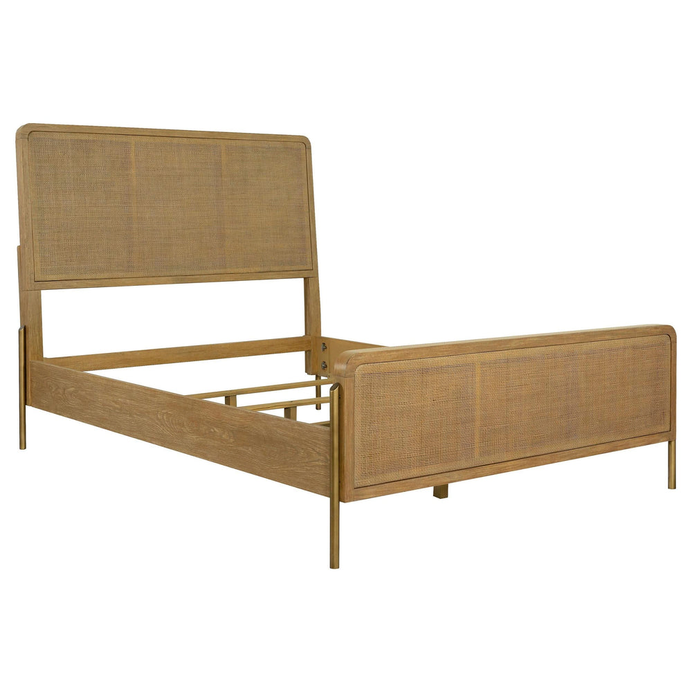 Cama Arini de ratán con paneles estilo oriental tamaño king, color arena y natural