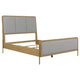 Cama Arini tapizada con paneles estilo oriental, tamaño king, en tonos arena y gris