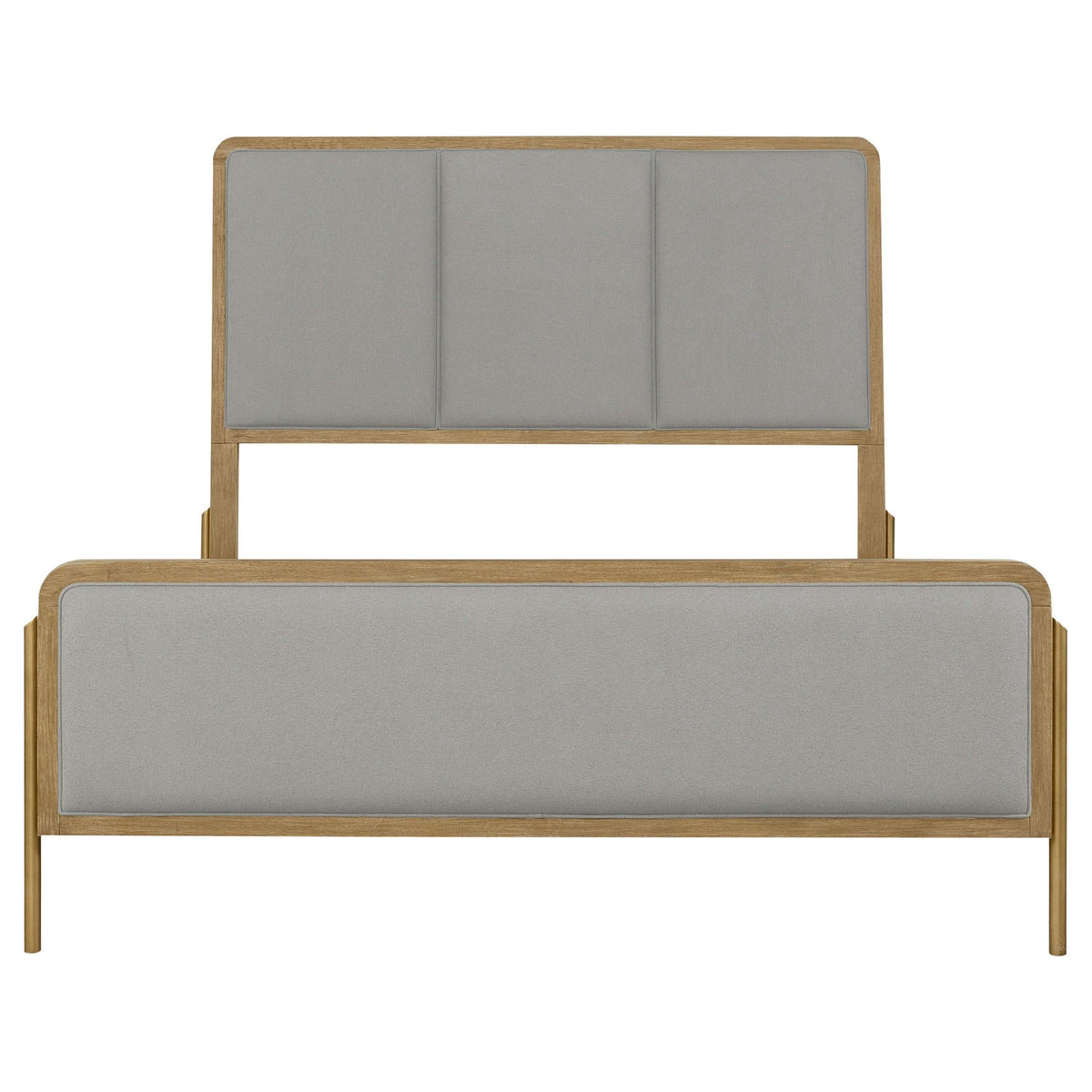 Cama Arini tapizada con paneles estilo oriental, tamaño king, en tonos arena y gris