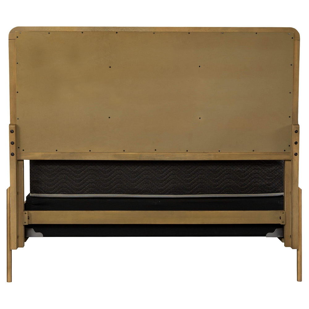Cama Arini tapizada con paneles estilo oriental, tamaño king, en tonos arena y gris