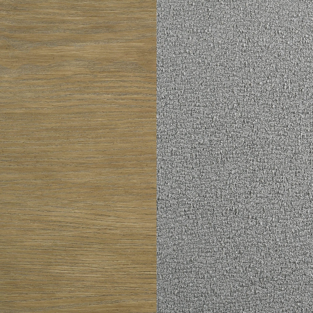 Cama Arini tapizada con paneles estilo oriental, tamaño king, en tonos arena y gris