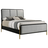 Cama Arini tapizada con paneles en color negro y gris