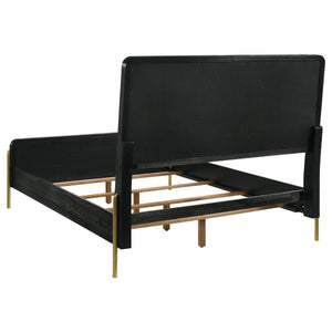 Cama Arini tapizada con paneles en color negro y gris