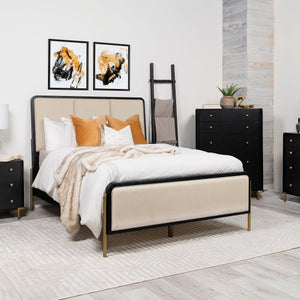 Cama California King Arini de 56 pulgadas con paneles en color crema y negro