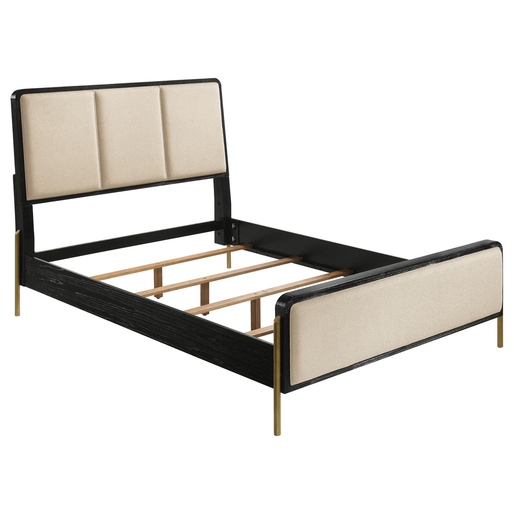 Cama California King Arini de 56 pulgadas con paneles en color crema y negro