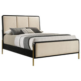 Cama California King Arini de 56 pulgadas con paneles en color crema y negro