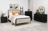 Cama California King Arini de 56 pulgadas con paneles en color crema y negro