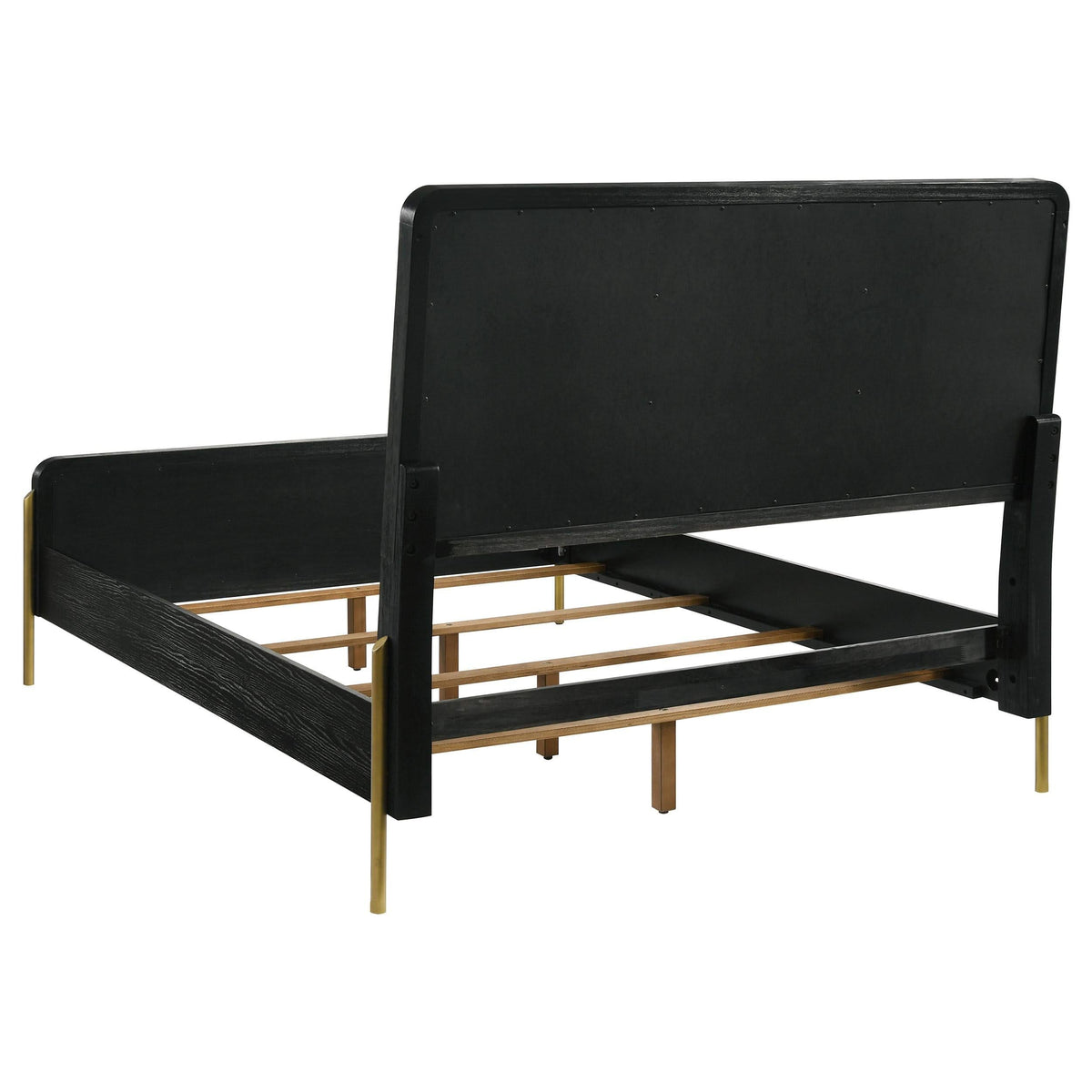 Cama Queen tapizada Arini con paneles en negro y gris