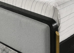Cama Queen tapizada Arini con paneles en negro y gris