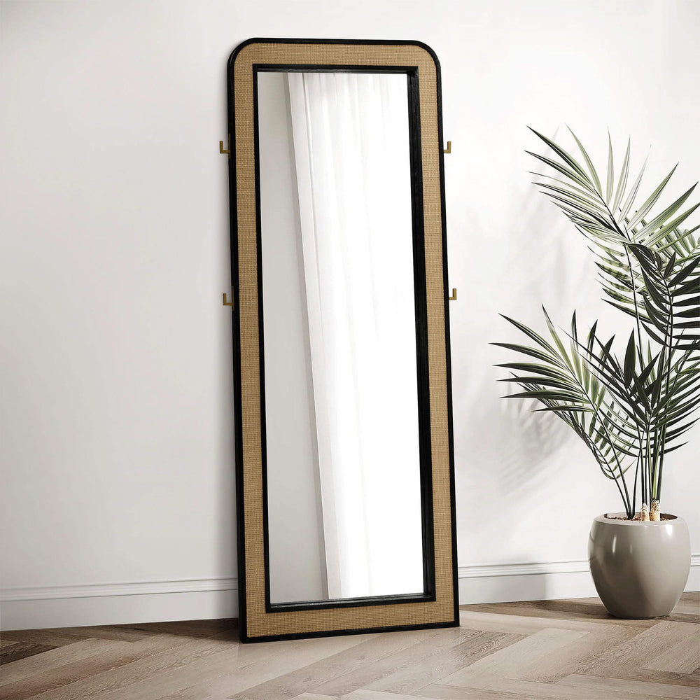 Arini Cane Weave Full Length Standing Floor Mirror Black