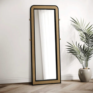 Arini Cane Weave Full Length Standing Floor Mirror Black