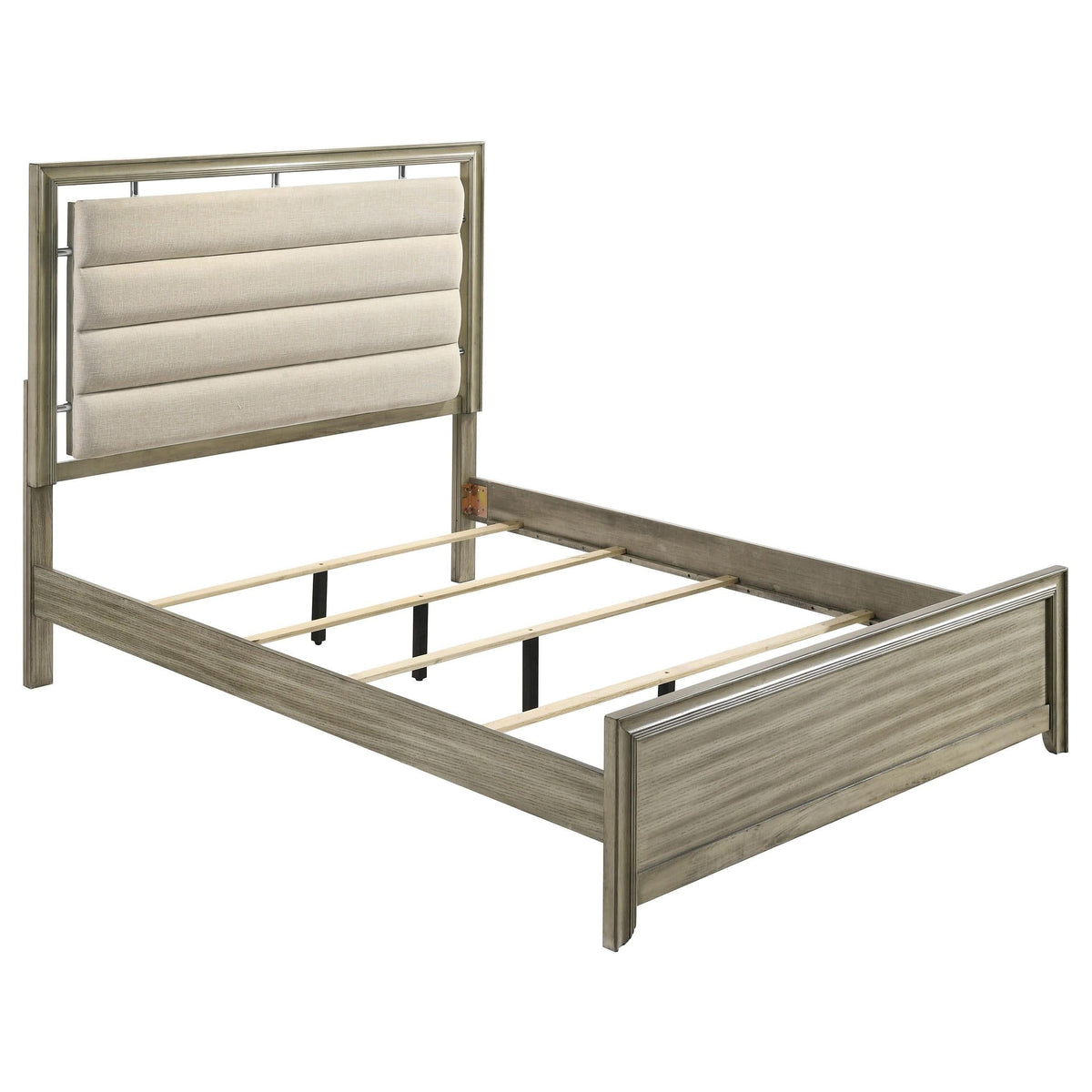 Cama King con paneles Giselle Wood, estilo oriental, color beige rústico