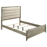 Cama King con paneles Giselle Wood, estilo oriental, color beige rústico