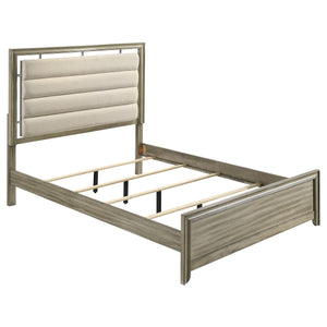 Cama King con paneles Giselle Wood, estilo oriental, color beige rústico