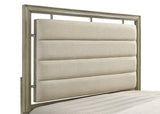 Cama King con paneles Giselle Wood, estilo oriental, color beige rústico
