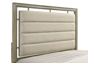 Cama California King con paneles Giselle Wood, color beige rústico