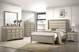Cama California King con paneles Giselle Wood, color beige rústico
