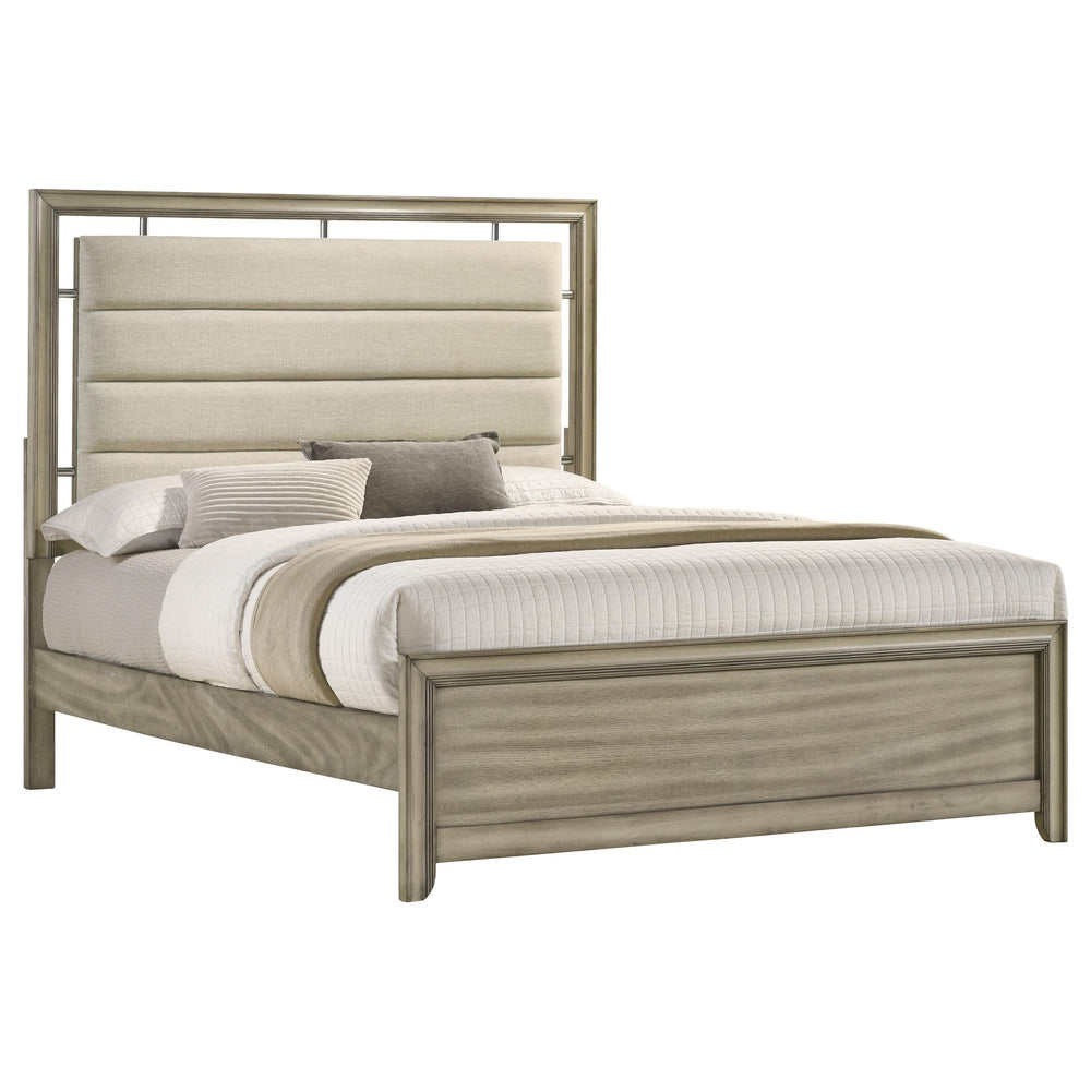 Cama Queen con paneles de madera Giselle, estilo rústico beige