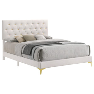 Cama Queen tapizada Kendall con paneles blancos