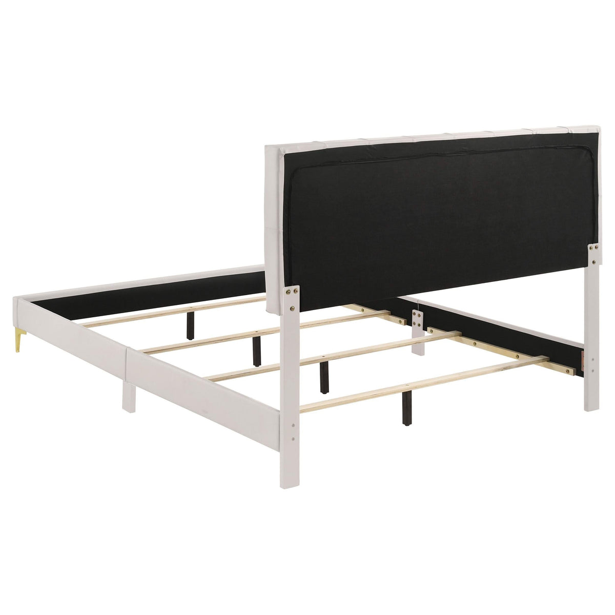 Cama Queen tapizada Kendall con paneles blancos