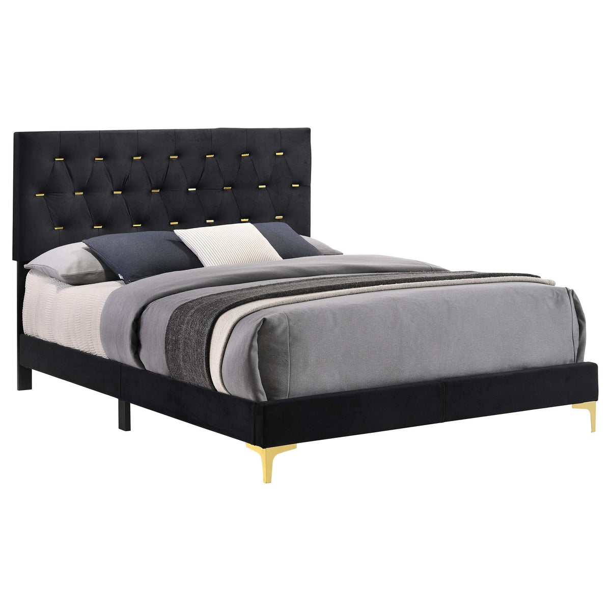 Cama tapizada Kendall Eastern King con paneles en color negro