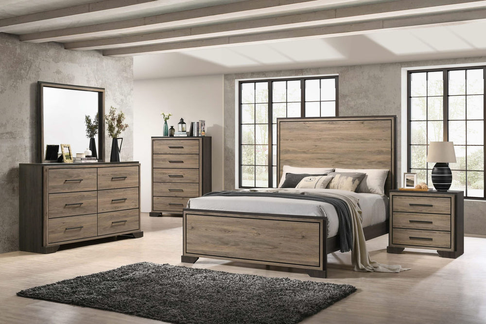 Cama Baker Wood California King con paneles en color topo claro