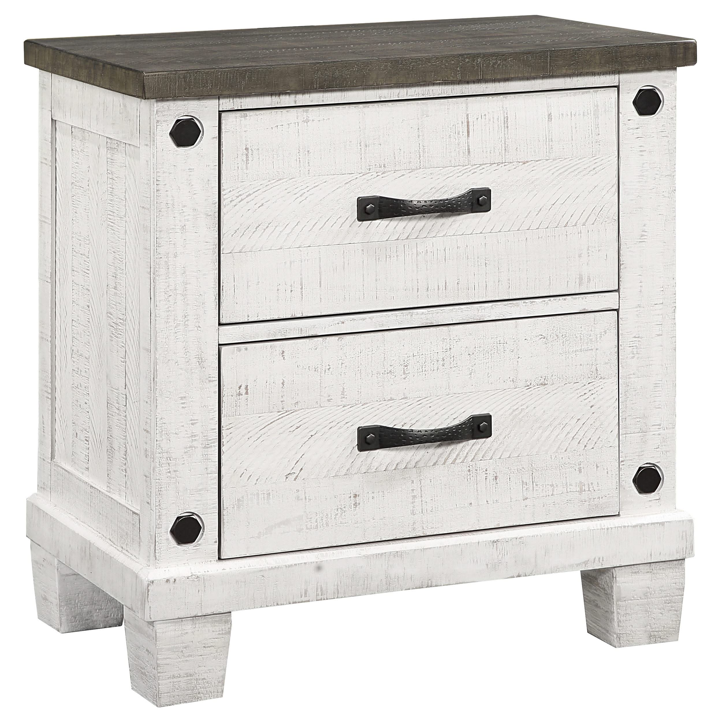 Juego de dormitorio Lilith de 5 piezas con cama tamaño king en color blanco desgastado