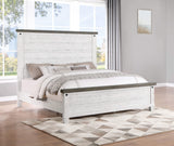 Cama Lilith Wood Eastern King con paneles en blanco envejecido