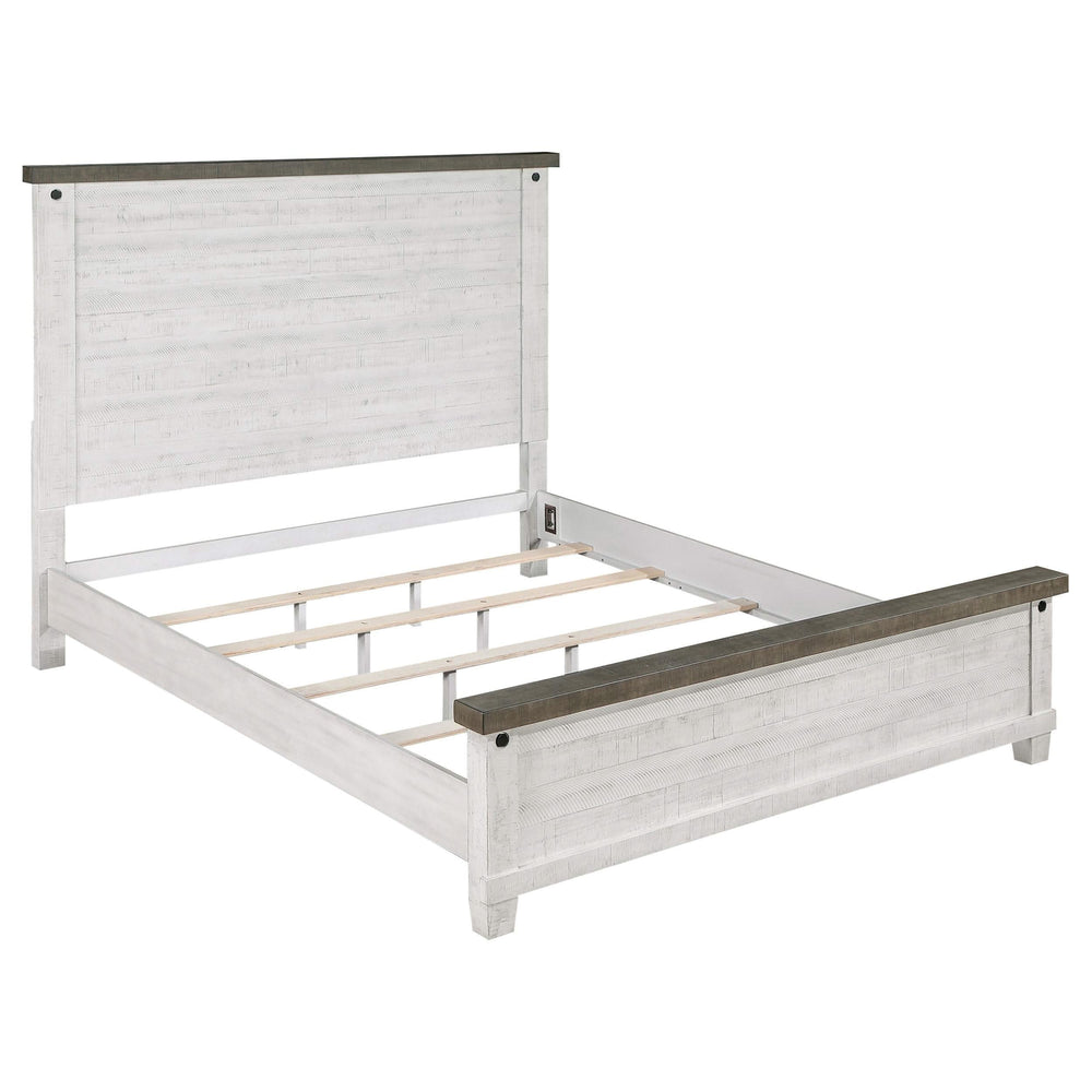Cama Lilith Wood Eastern King con paneles en blanco envejecido