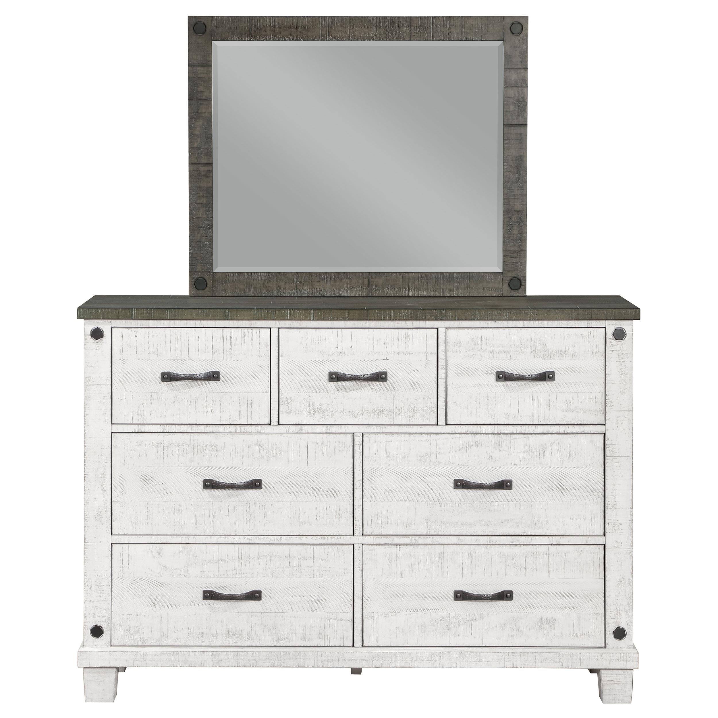 Lilith 7-drawer Dresser with Mirror Distressed White